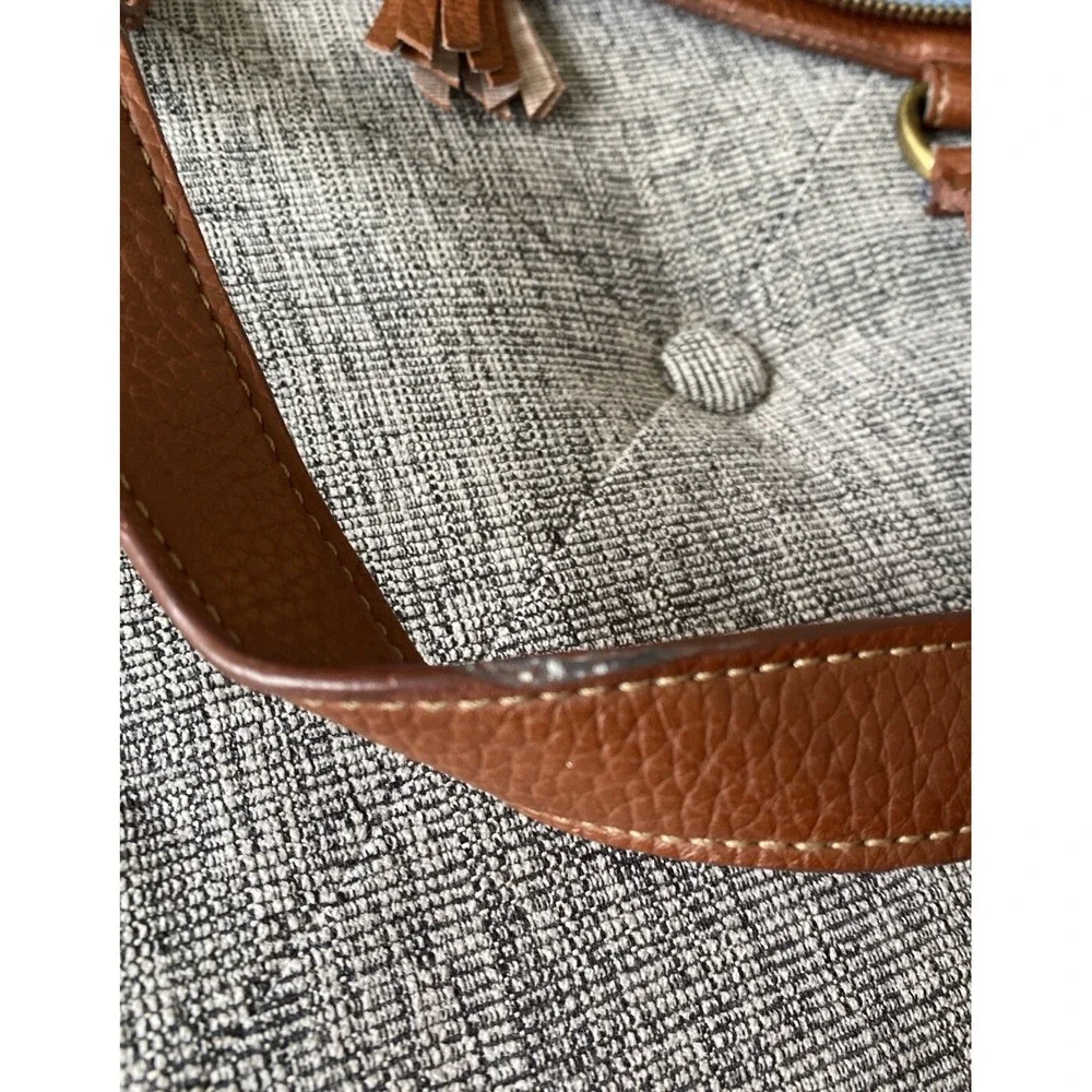 Vtg DOONEY & BOURKE Beige/Tan‎ SIGNATURE JACQUARD Canvas/Leather SATCHEL